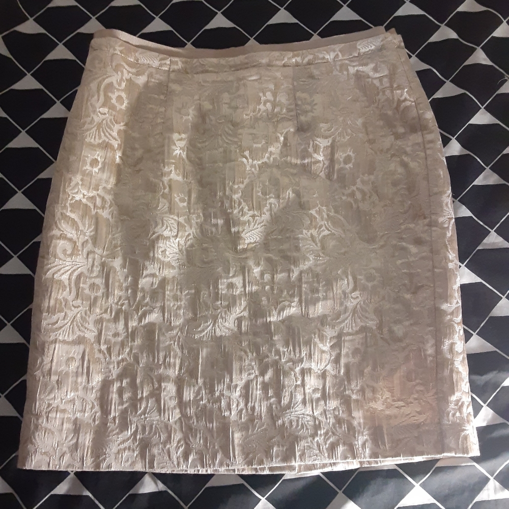 Loft Beige With Gold Threads Textured Pencil Skirt, 8 Petite
